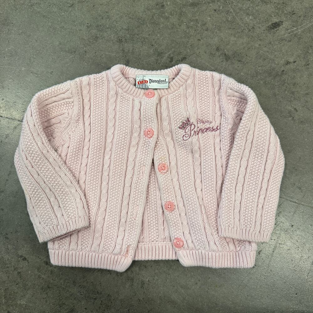 Vintage Y2k Disneyland Baby Pink Knit Cardigan Sweater Longsleeve Youth 12 Month